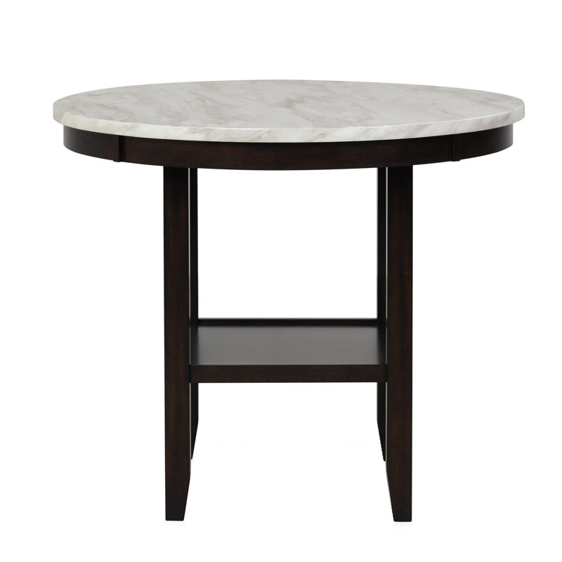 Lark Manor 42 Inch Round Counter Table With Faux Marble, White And